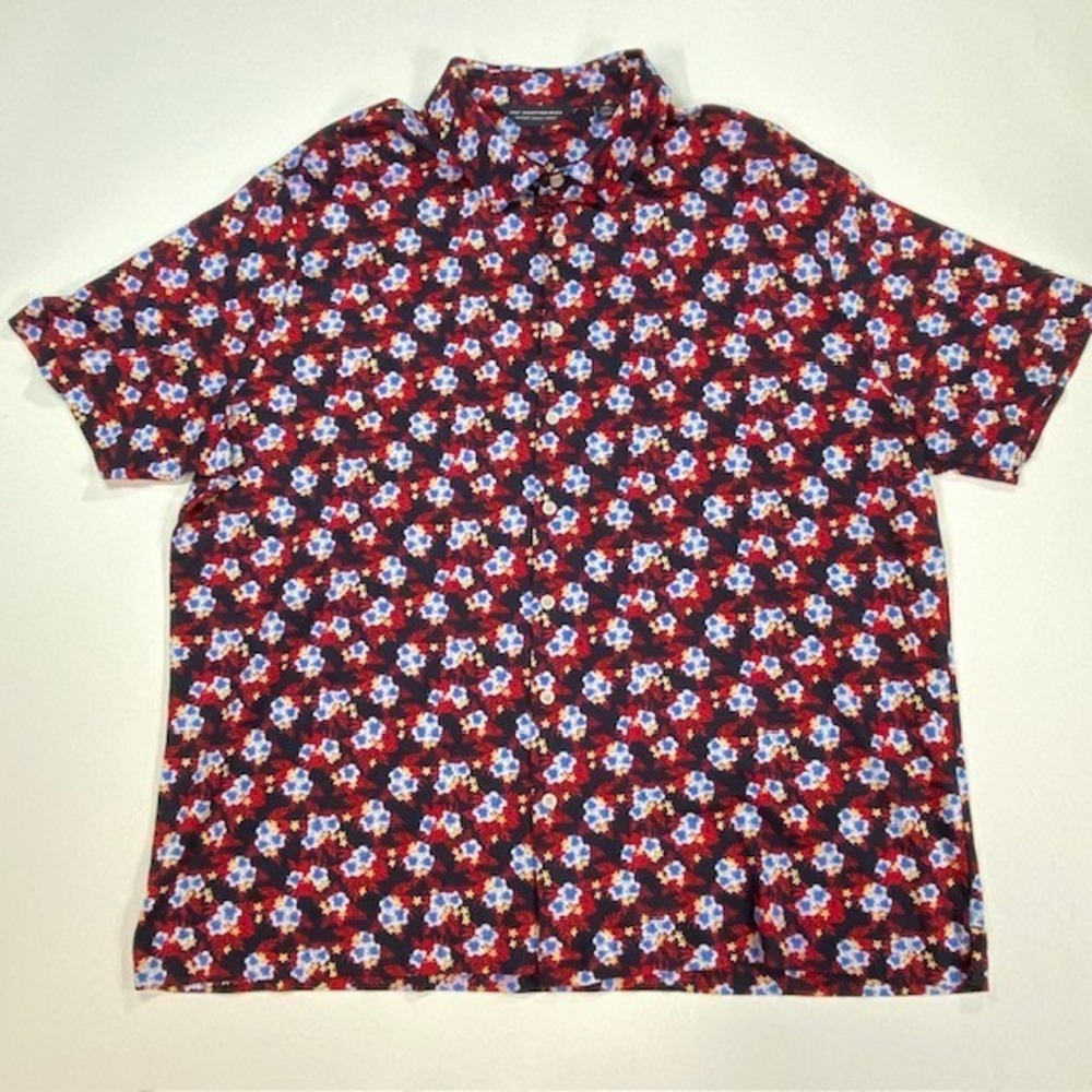 Hart Schaffner Marx Mens XXL Floral Print Short Sleeve Button Down Shirt Cotton
